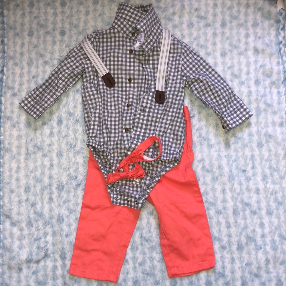 Just one you by Carter’s Orange/Grey suspender set for baby boy(9months)